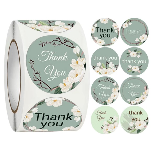 Other - 500 Roll White Flower Thank You Stickers 1" Round  PRICE IS FIRM